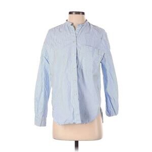 Les Sublimes Collarless Blue White Striped Button Down Organic Cotton 36 US 4
